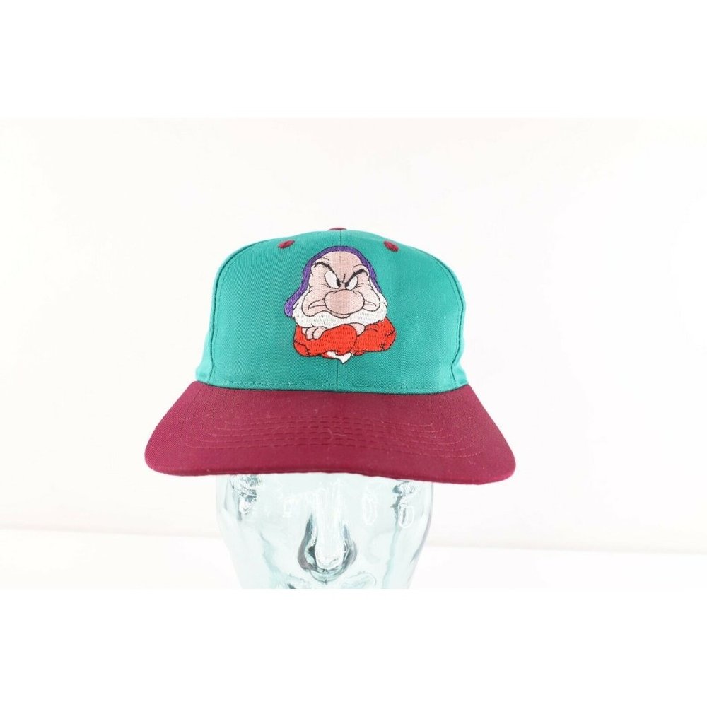 Vintage 90s Disney Snow White Grumpy Dwarves Spell Out Snapback Hat Cap Teal